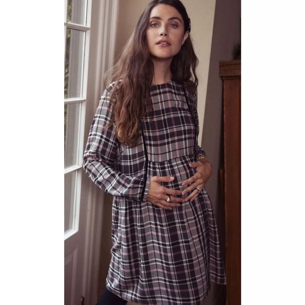 Hatch Esme Maternity dress womens 2 Medium black white pink plaid
